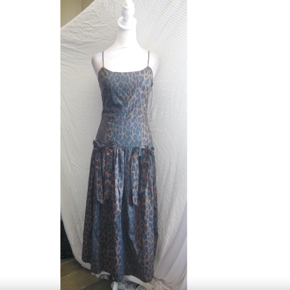 NEW DAMSON MADDER Brown PERSEPHONE Leopard Spot FRONT BOWS Cotton MIDI DRESS UK6 - Picture 9 of 16